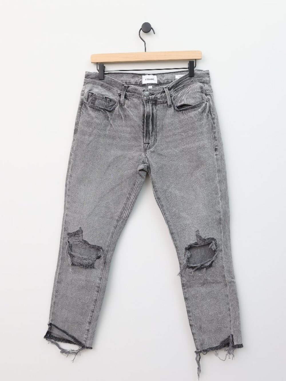FRAME Le Garcon Mid-Rise Distressed Jeans in Grey Size 27 - Picture 2 of 4